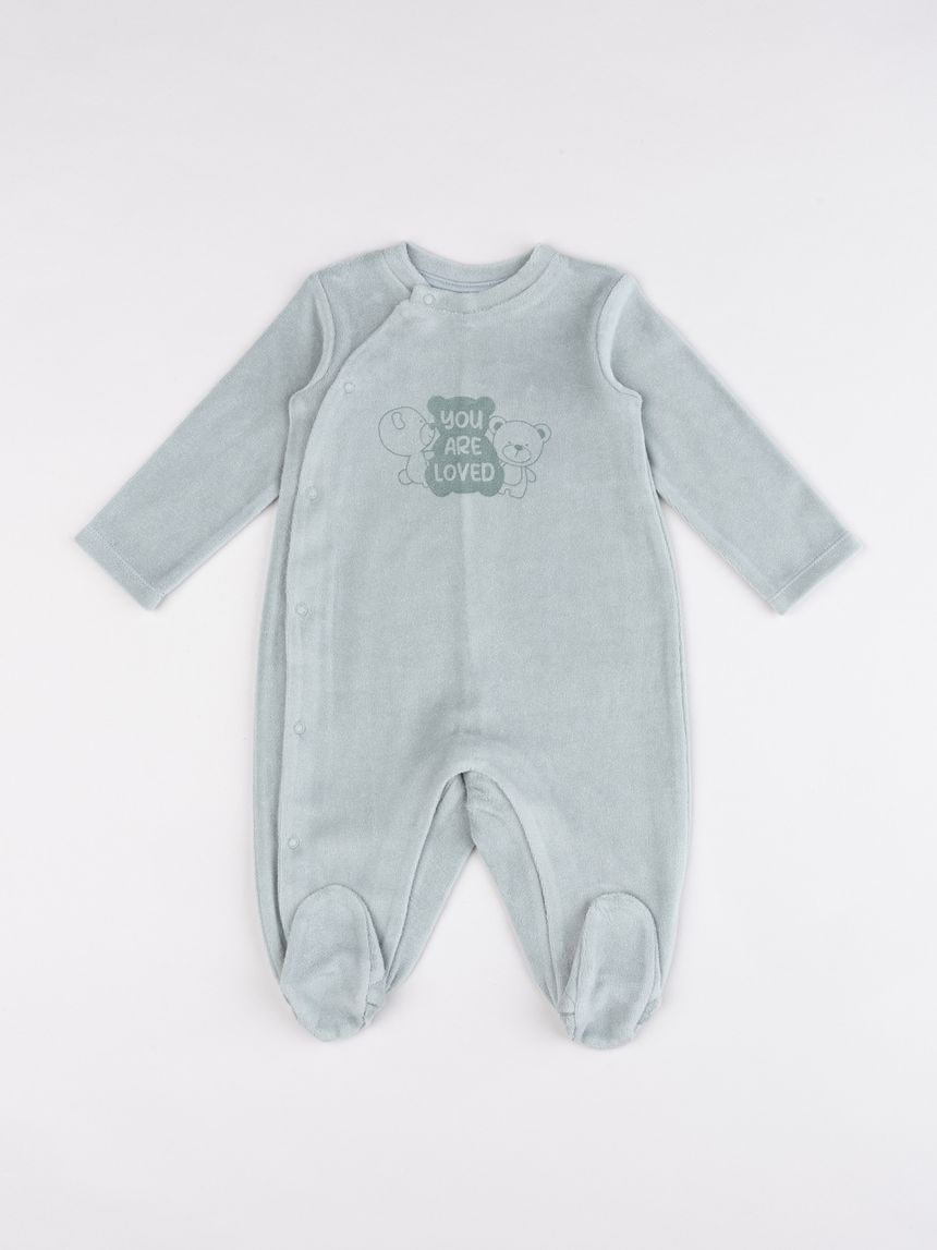 Tutina neonato verde con "teddy geometric"
