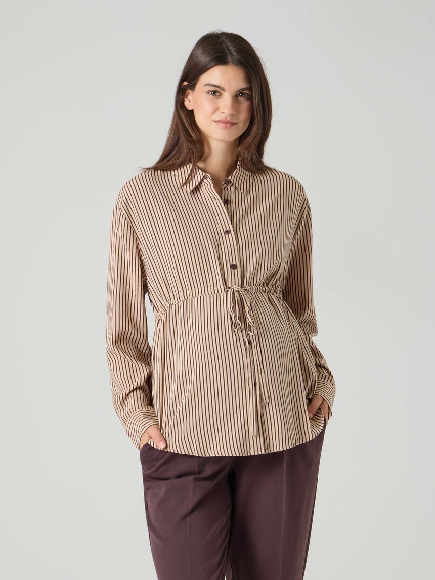 Camicia premaman righe verticali marrone e beige