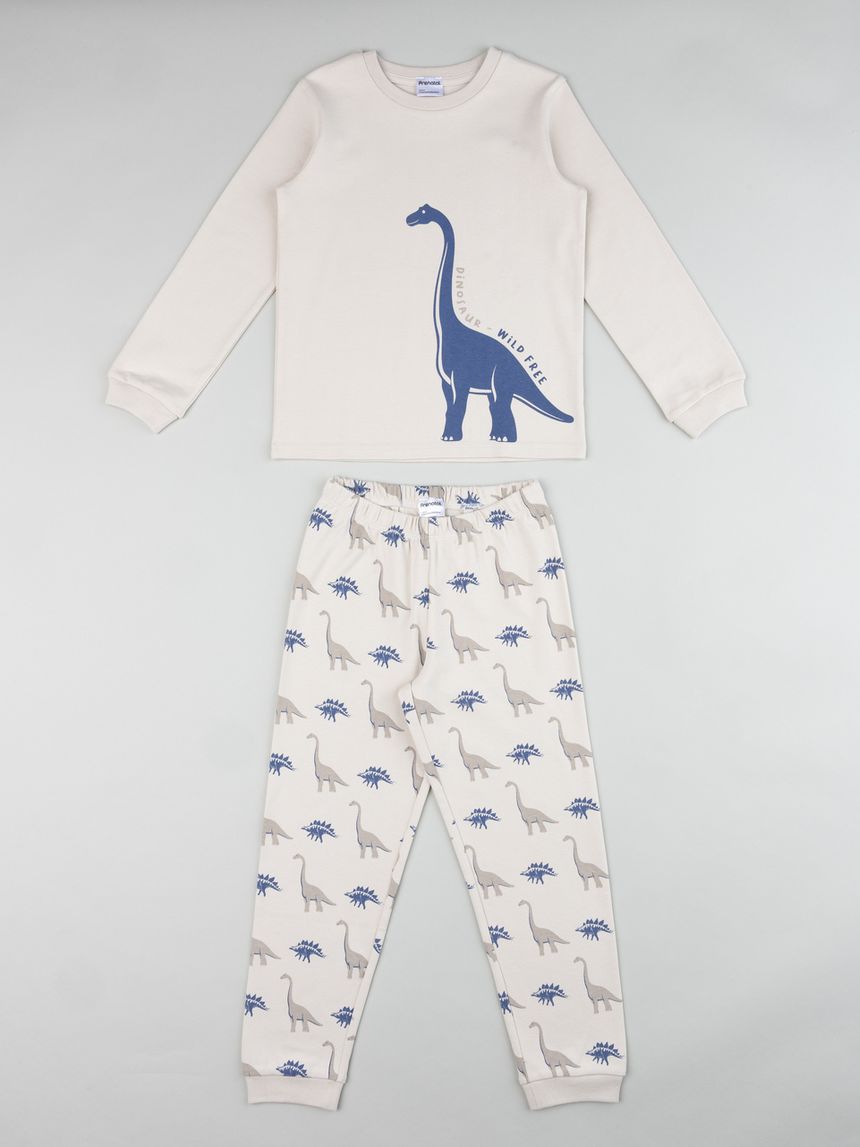 Pigiama 2 pezzi interlock bimbo beige/blu dinosauri