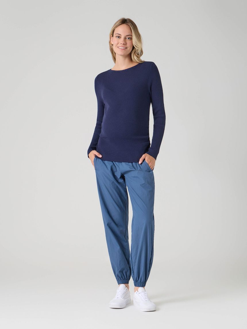 Maglioncino premaman tricot blu scuro con arricciatura laterale