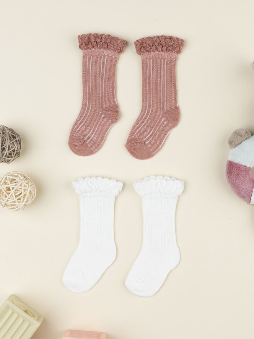 Pack 2 calze bimba soft cotton rosa/bianco