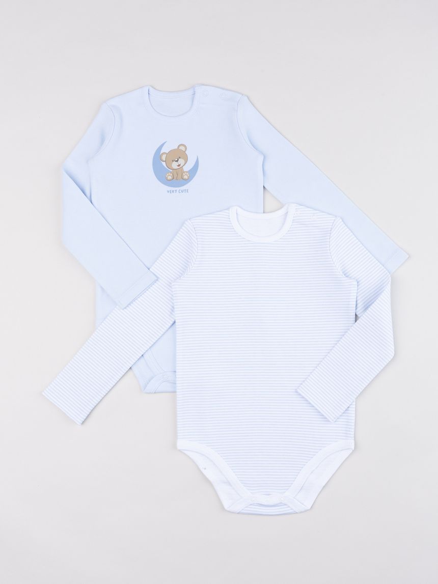 Pack 2 body bimbo azzurri manica lunga orsetto