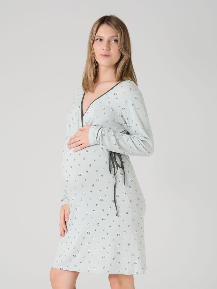 Camicia da notte allattamento fiori a manica lunga verde chiaro