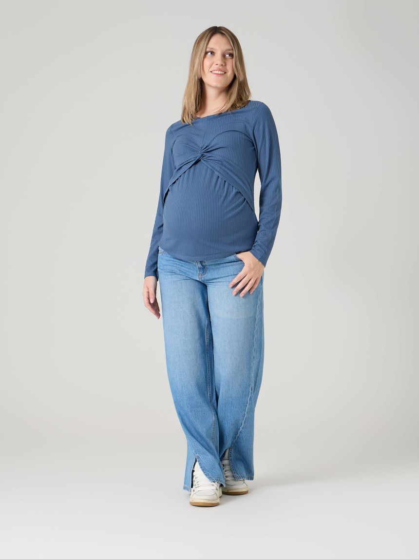 Pantaloni larghi premaman in denim chiaro