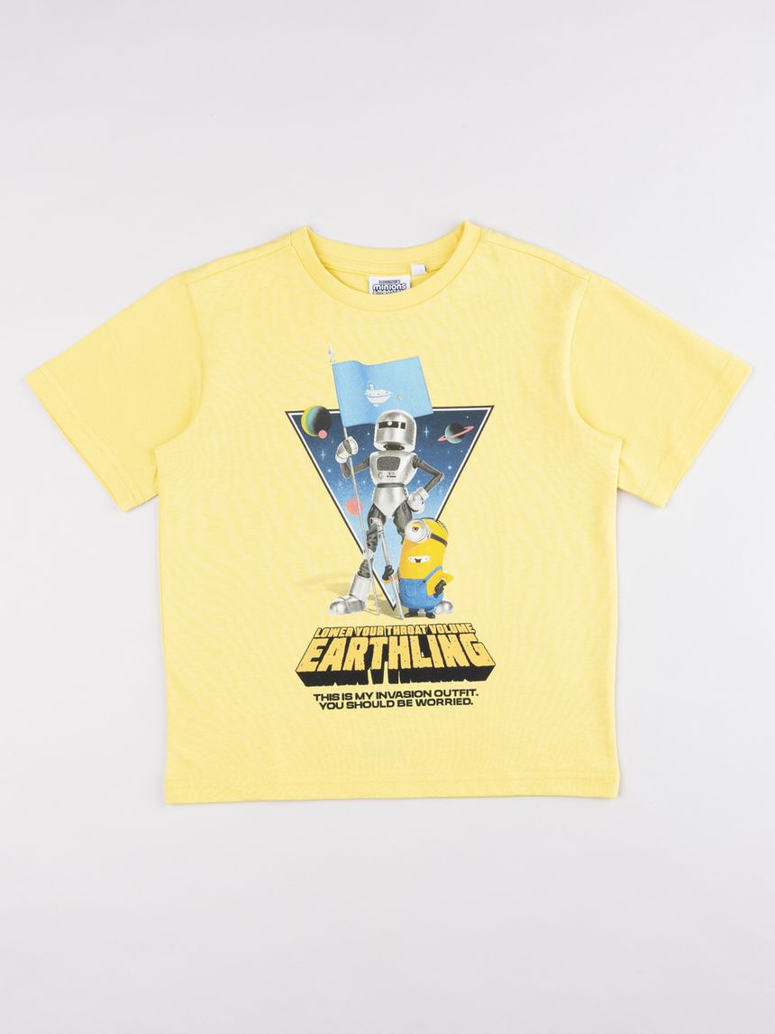 T-shirt bambino gialla con grafica minions  "earthling"