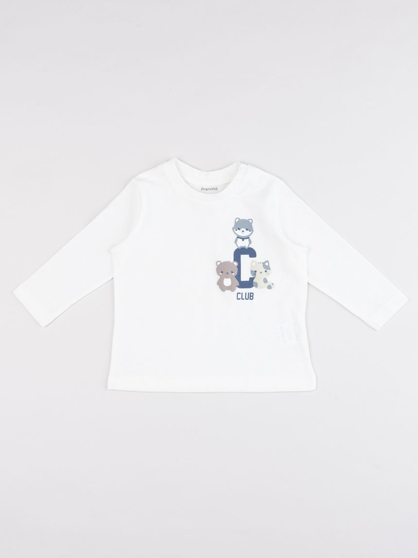 T-shirt manica lunga bimbo bianca "club animaletti"