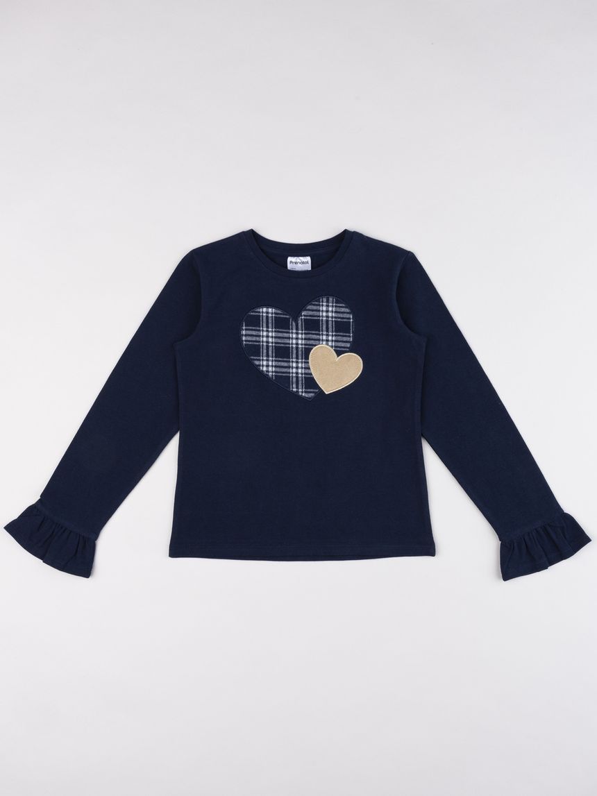 T-shirt a manica lunga bambina con volant blu scuro