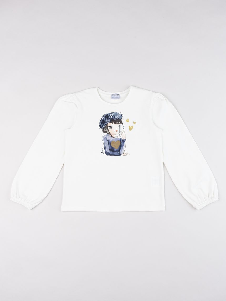 T-shirt manica lunga bimba panna con stampa