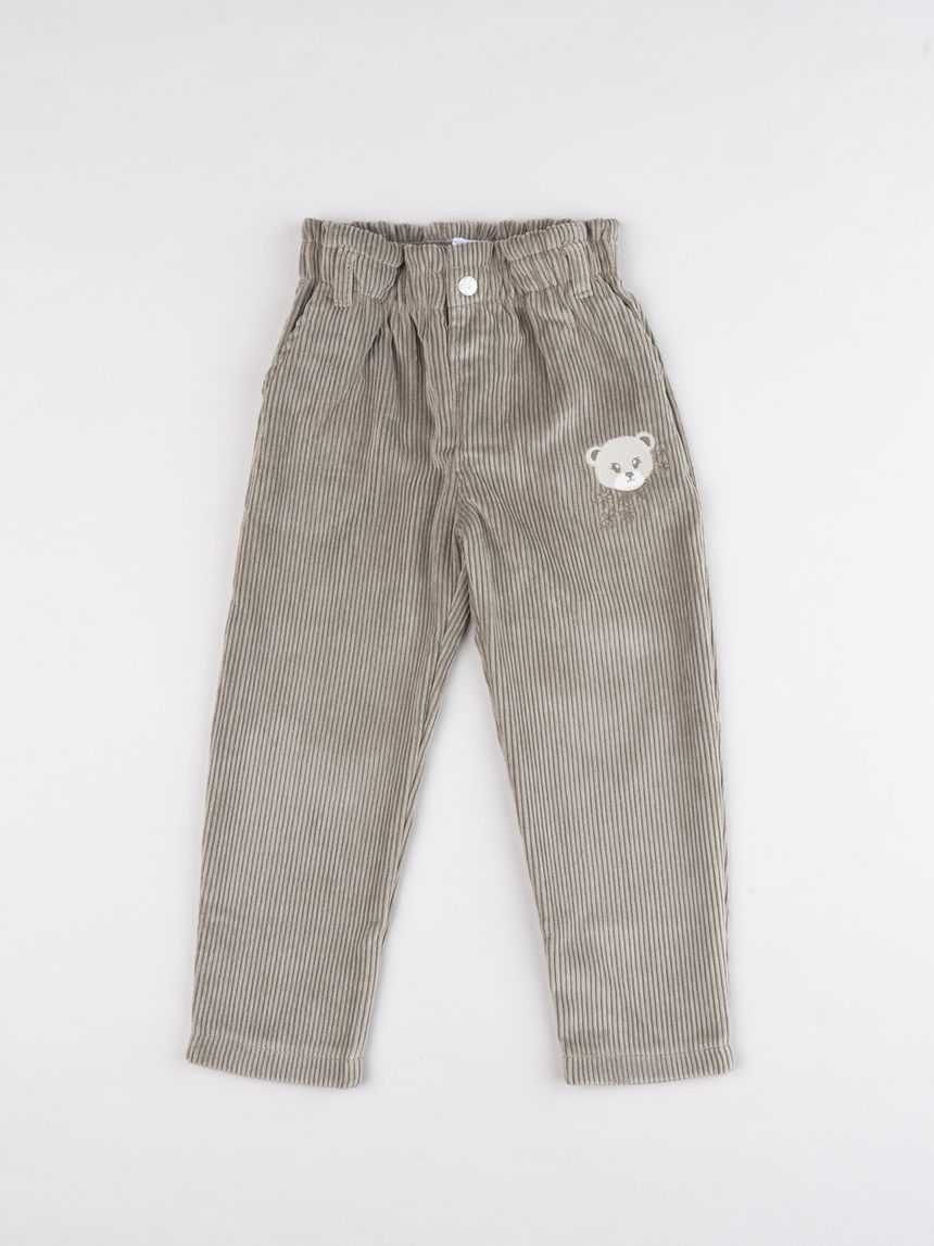 Pantaloni bambina in velluto a coste beige con orsetto