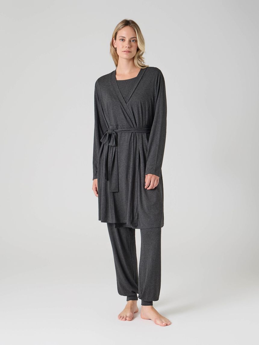 Vestaglia premaman con cintura grigio scuro melange