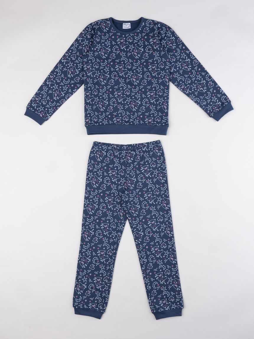 Pigiama coordinato blu a maniche lunghe bambina "stelle e unicorni"
