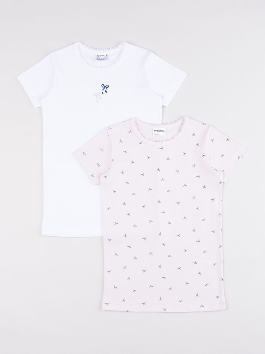 Pack 2 t-shirt intime bambina bianco/rosa fiocchi