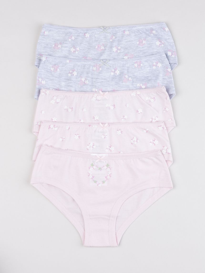 Pack 5 slip bimba rosa/grigio