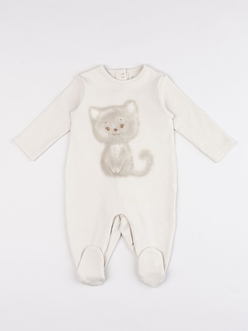 Tutina neonato beige con gattino