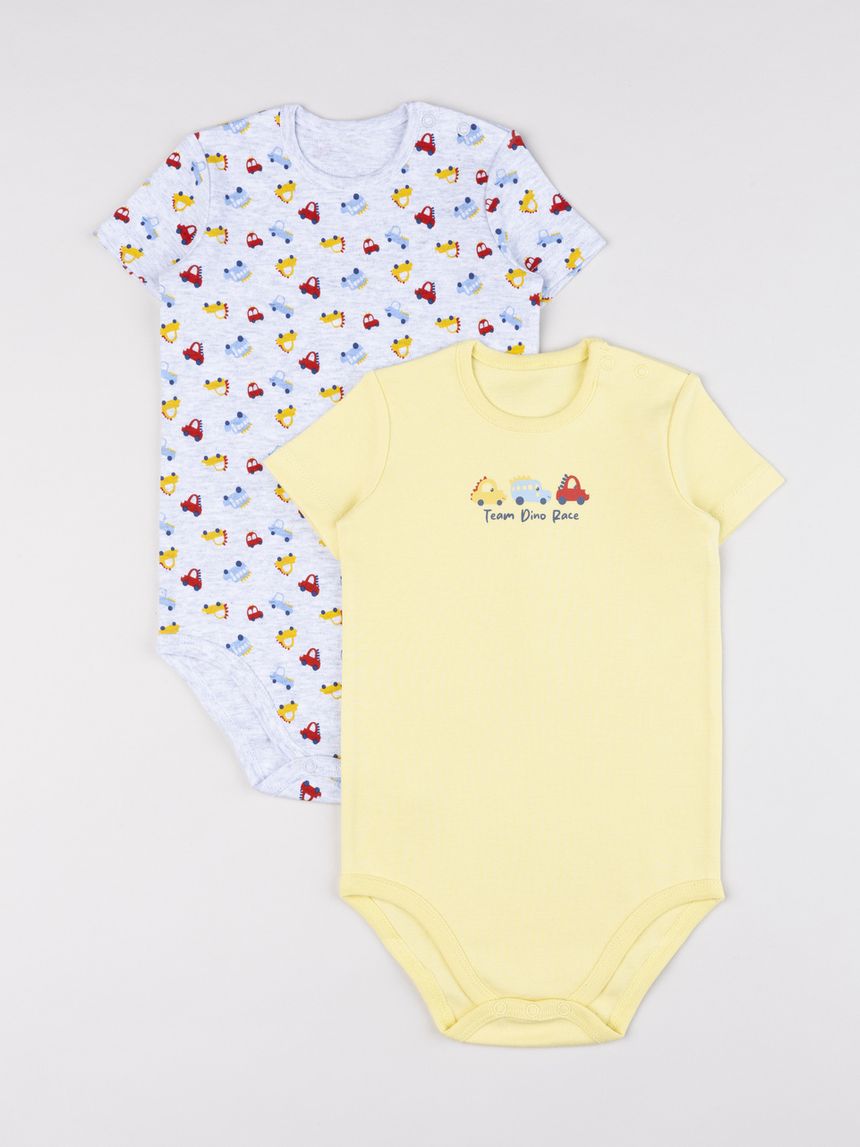 Set 2 body neonato mezza manica macchinine grigio/giallo