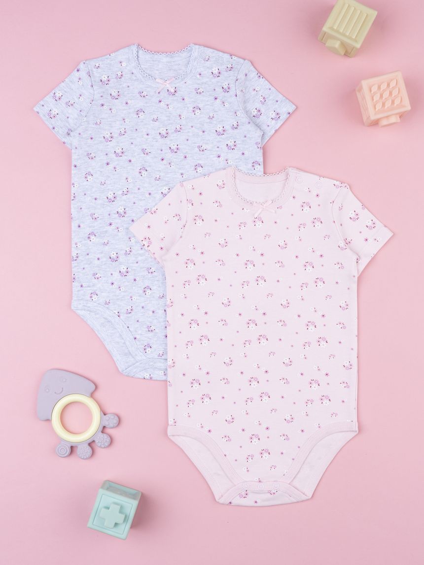 Pack 2 body bimba rosa/grigio fiorellini
