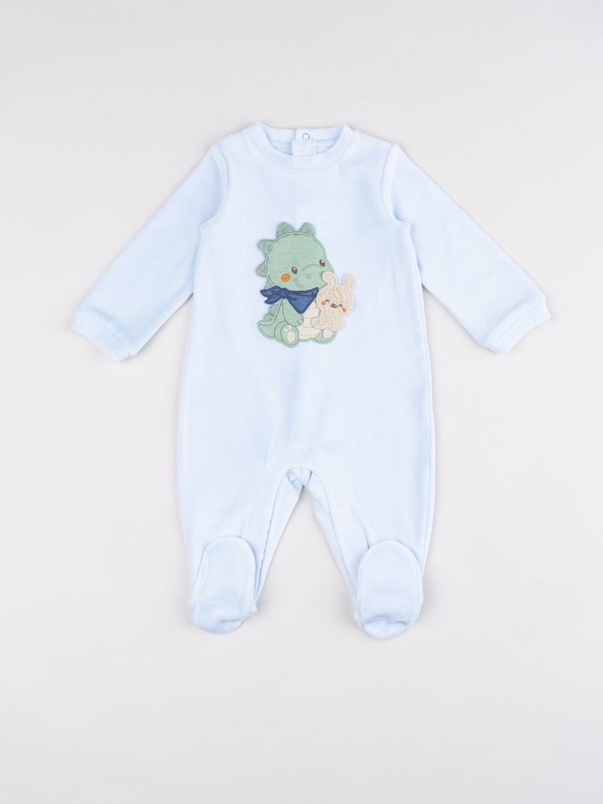 Tutina neonato azzurra in ciniglia draghetto