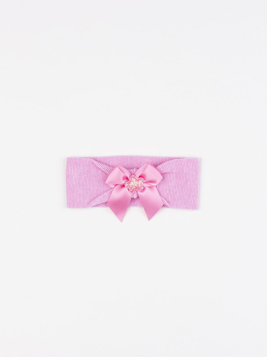 Fascia neonata rosa con fiocco e applicazione glitter