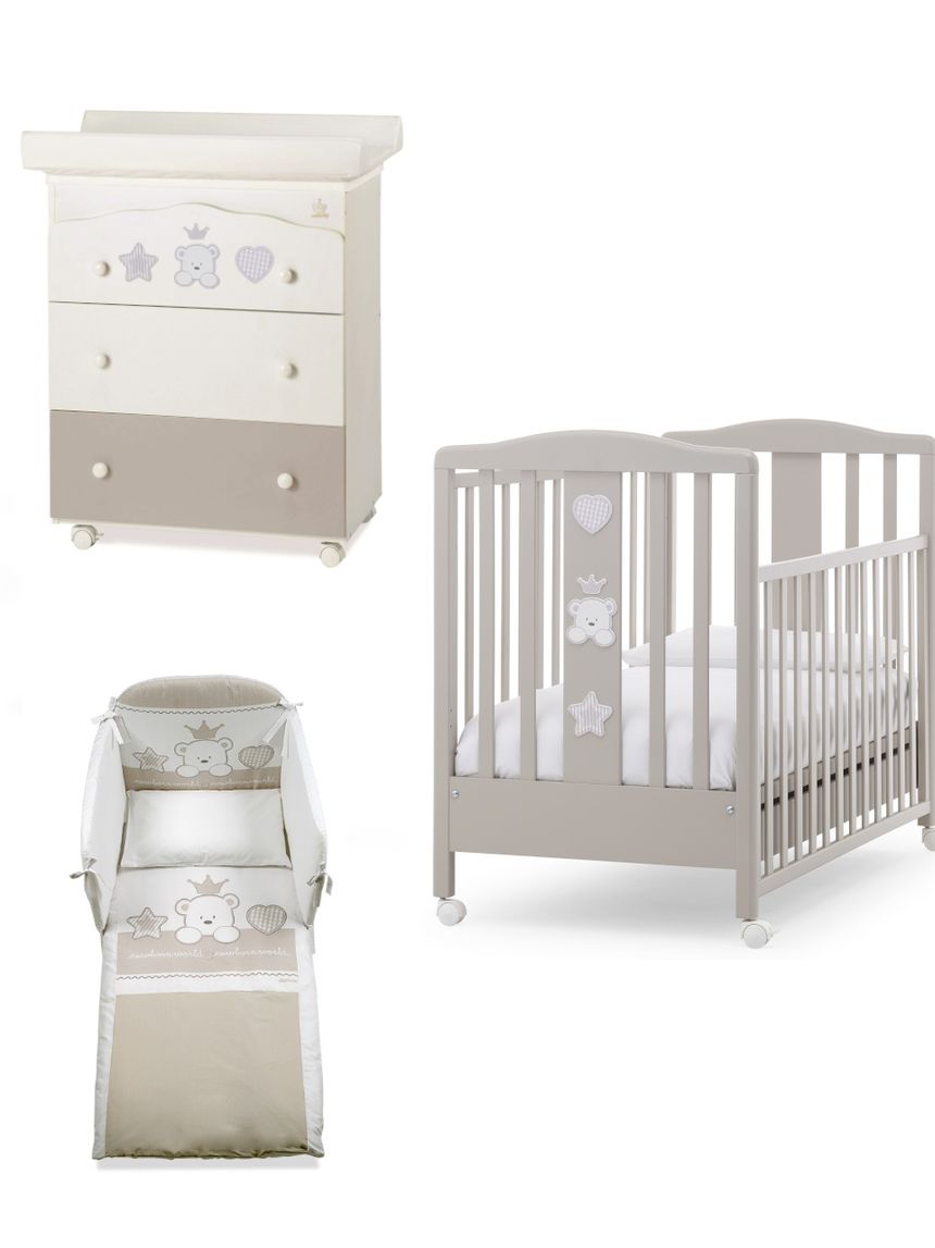 Set 3 pz baby re tortora -letto+bagnetto+piumone - italbaby