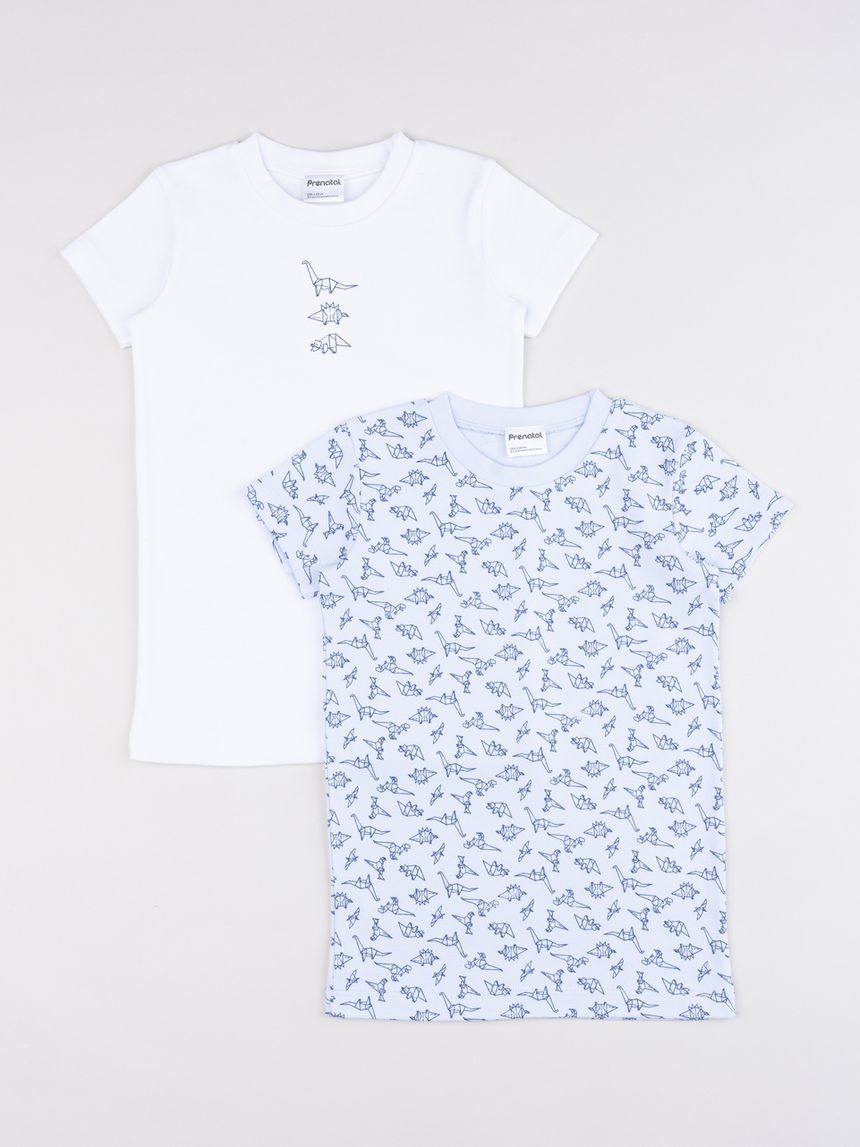 Pack 2 t-shirt intime bambio bianca/azzurra dinosauri