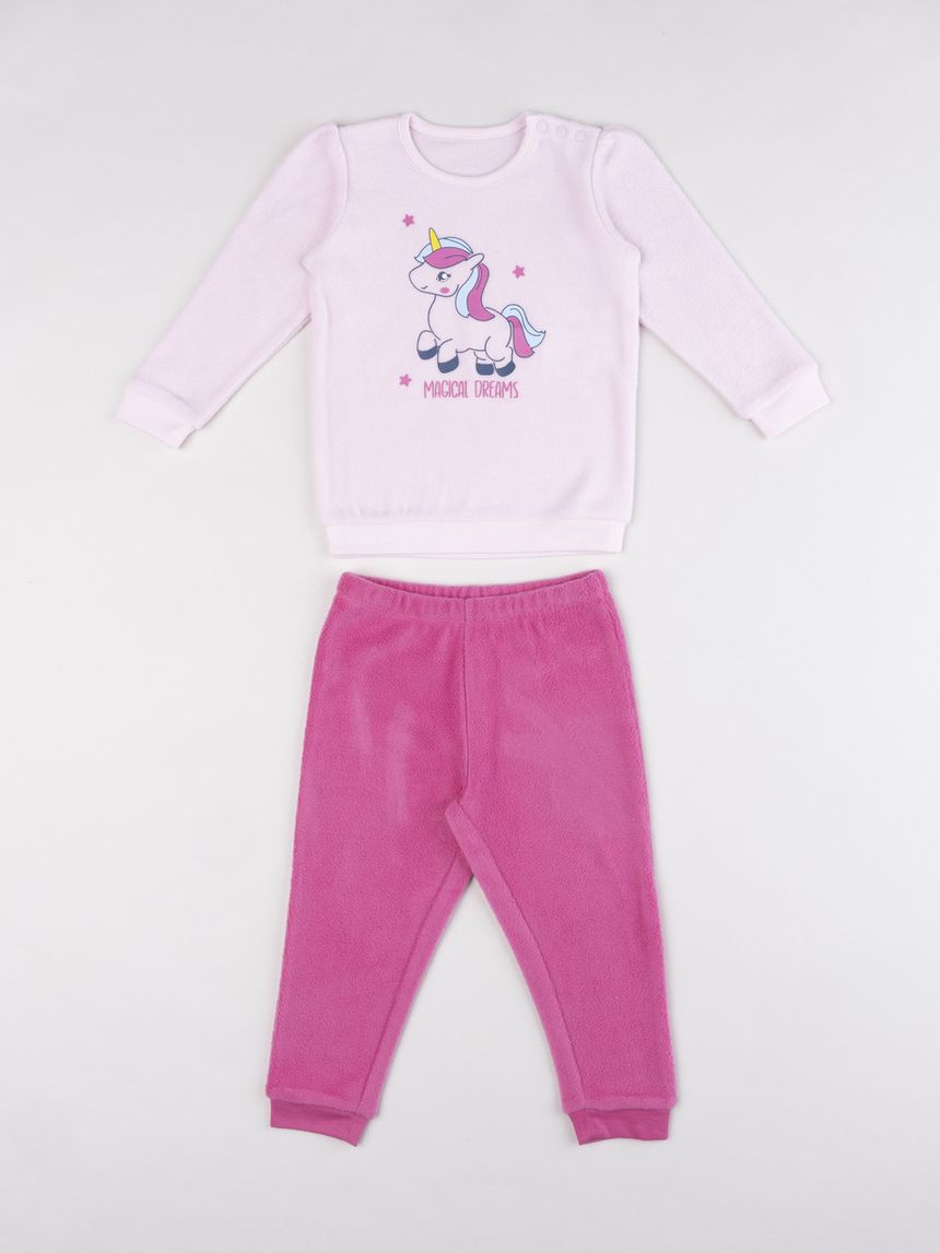 Pigiama invernale bimba in pile rosa con unicorno