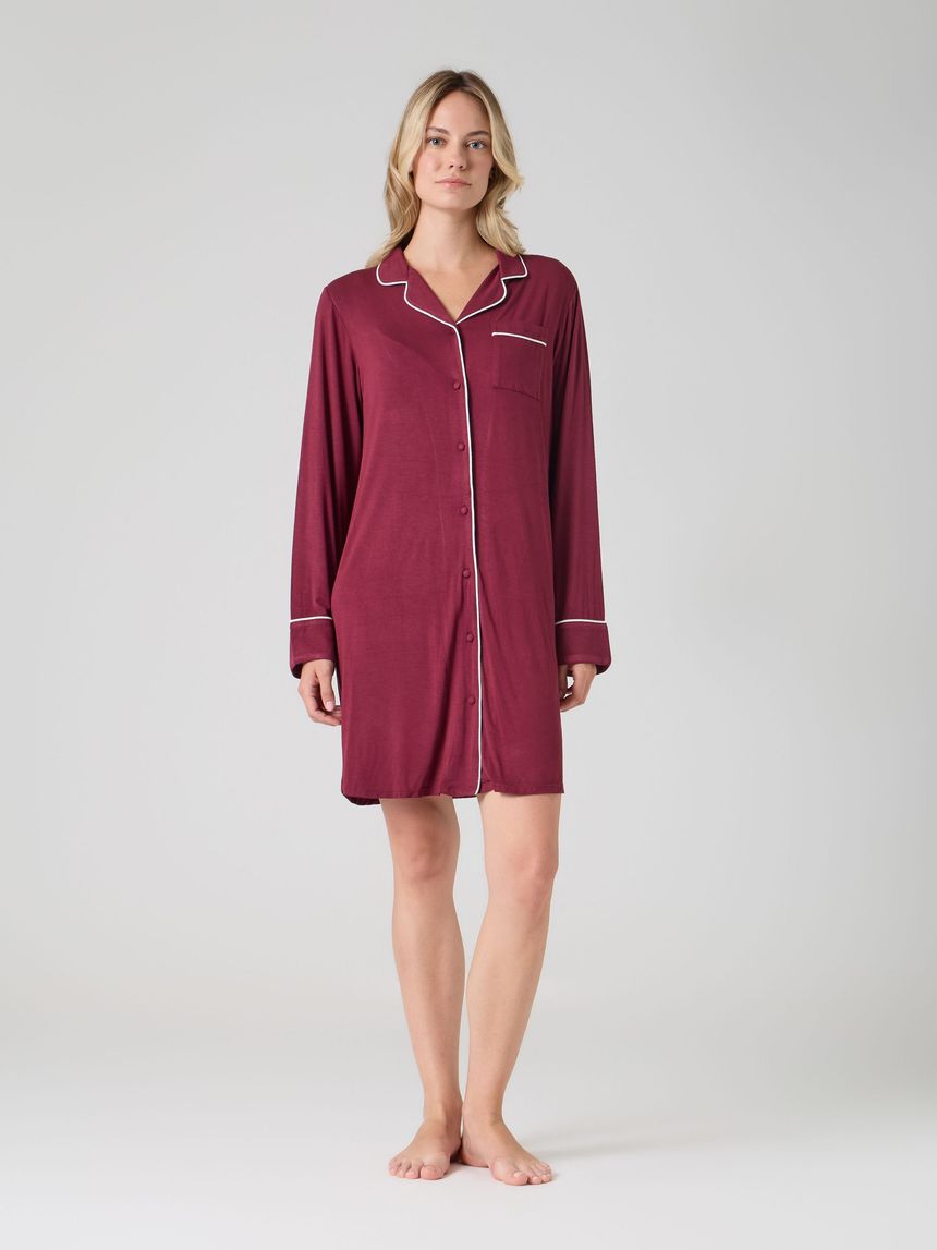 Camicia da notte premaman  a maniche lunghe bordeaux