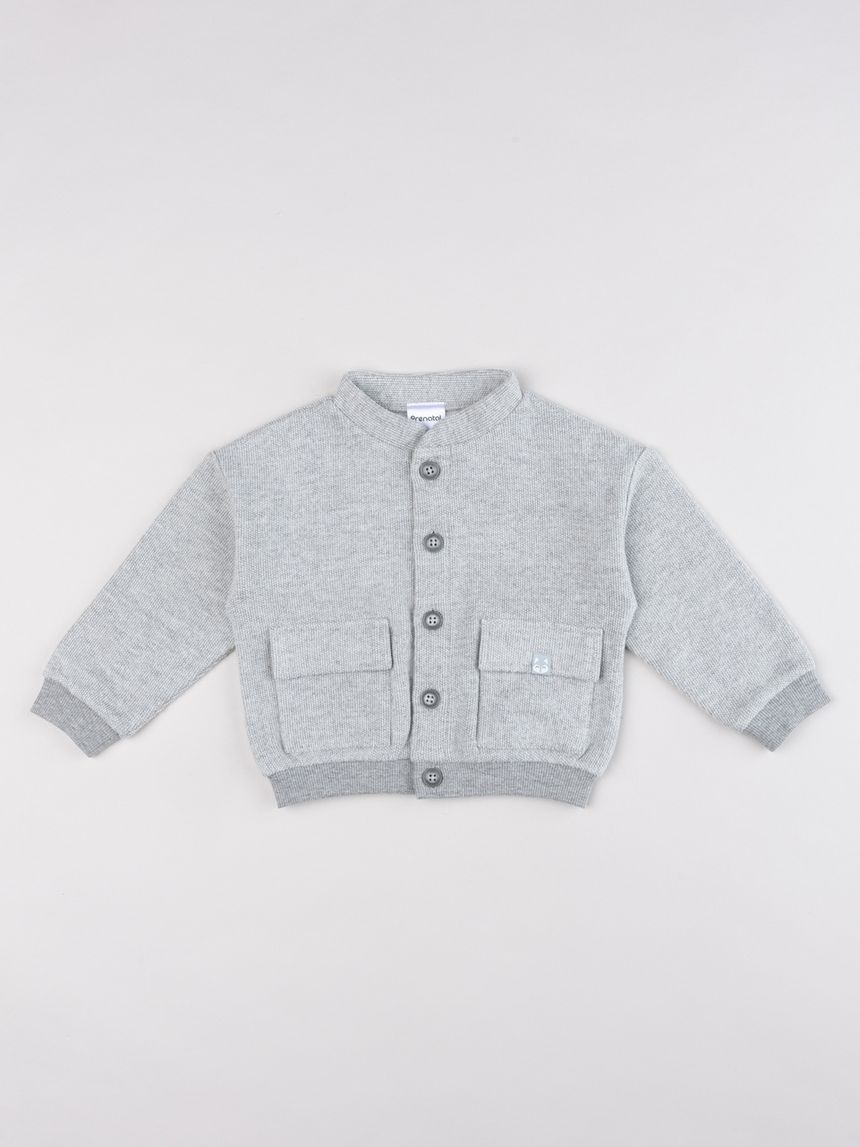 Cardigan felpato  bimbo grigio con tasconi