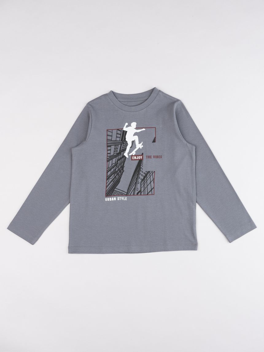 T-shirt manica lunga bimbo grigia stampata