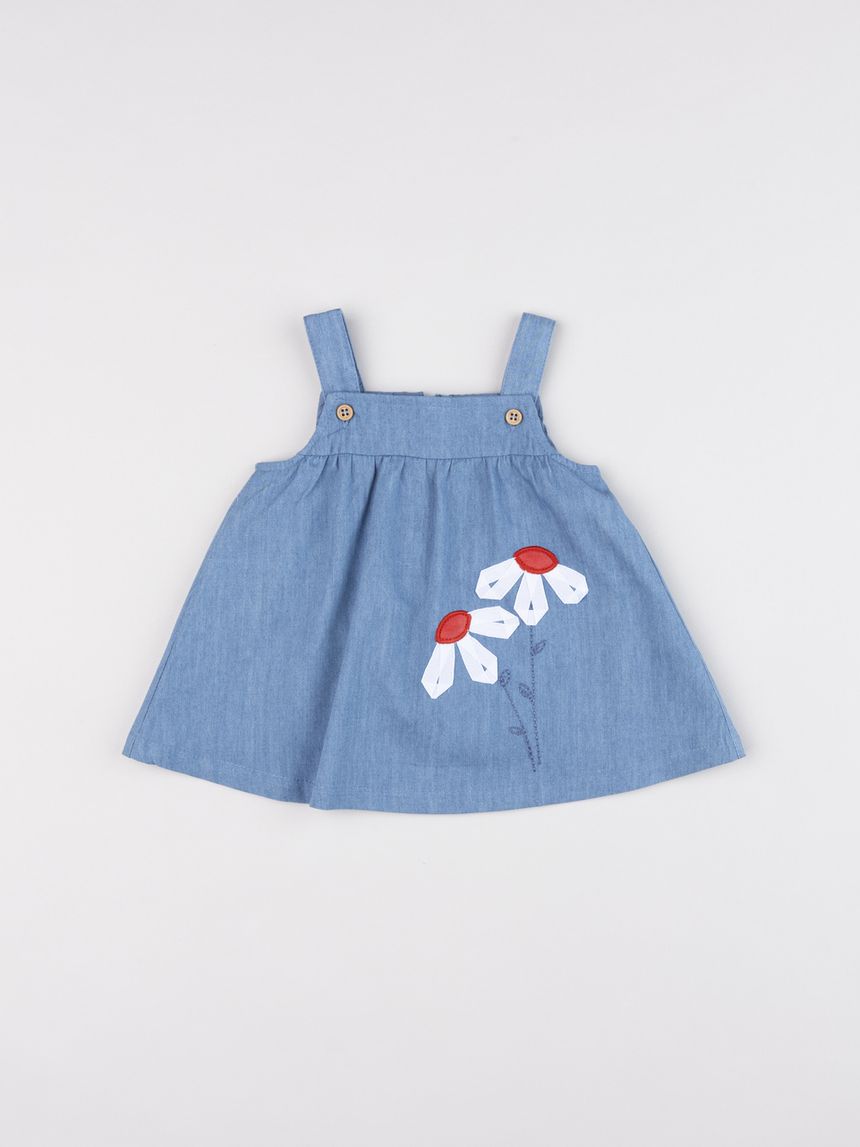 Vestitino estivo in chambray con applicazione floreale