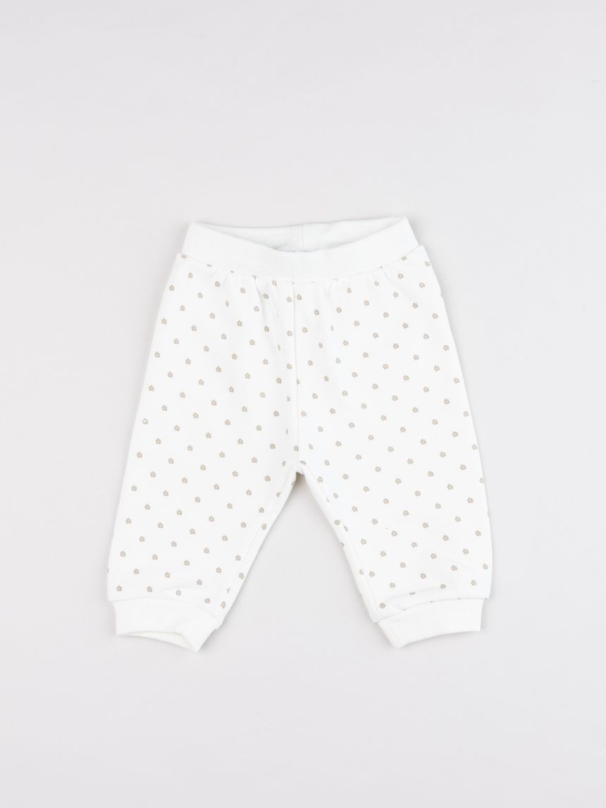 Pantalone tuta bambina bianco con stampa micro fiori