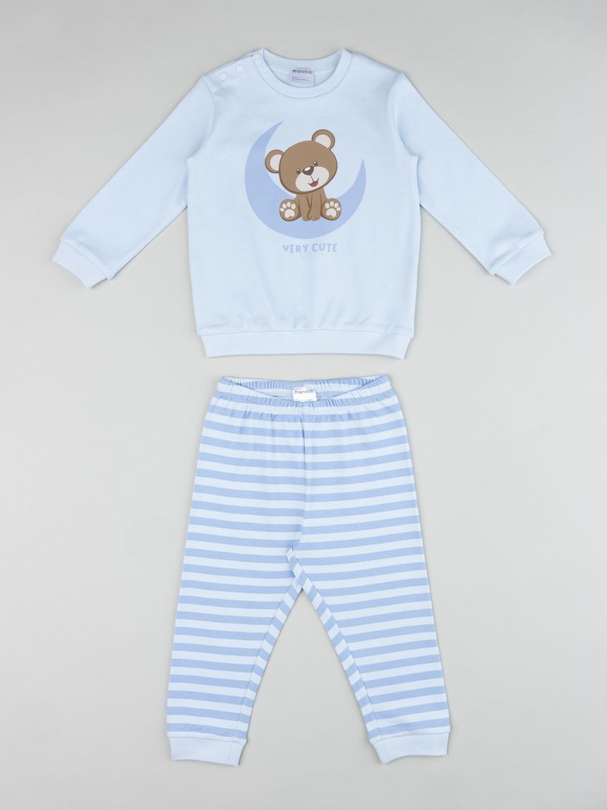 Pigiama interlock lungo due pezzi bimbo azzurro "orsetto"