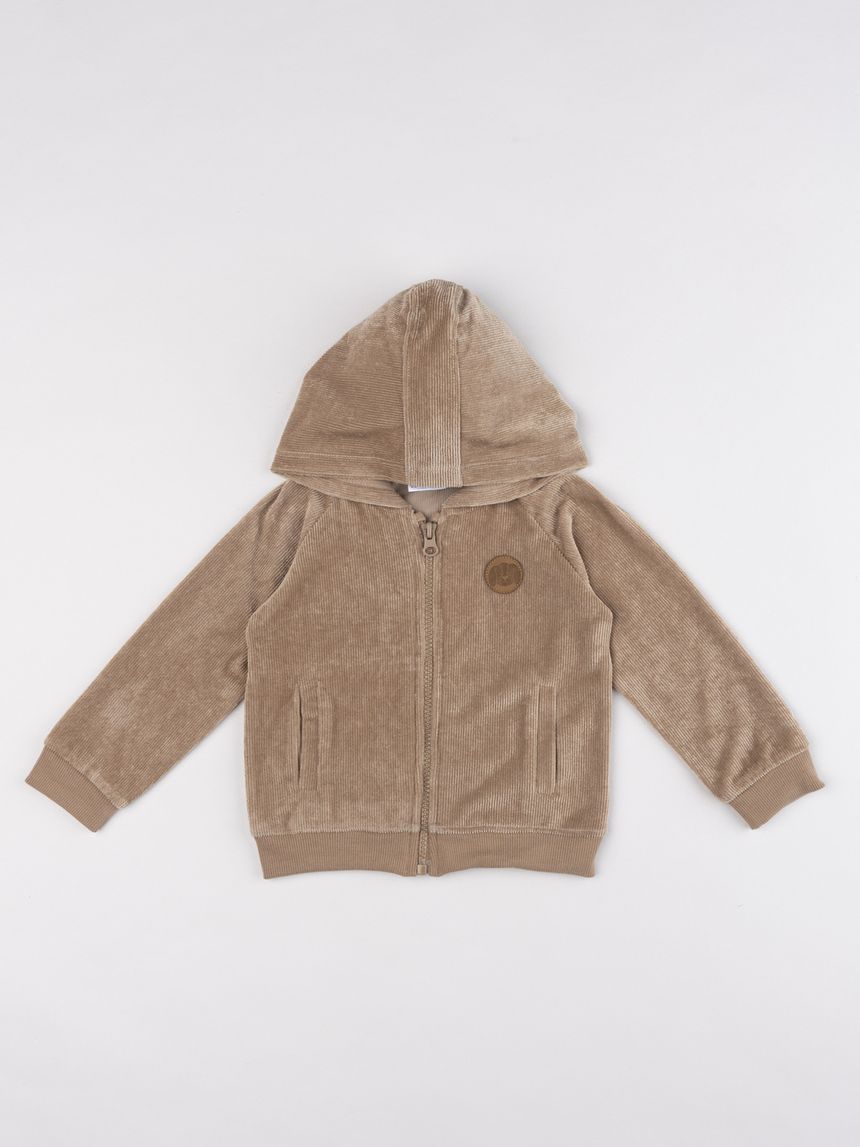 Cardigan con cappuccio e patch a forma di cane beige bimbo