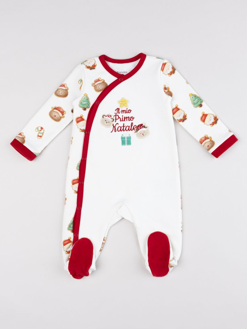 Tutina ciniglia primo natale all over panna neonato