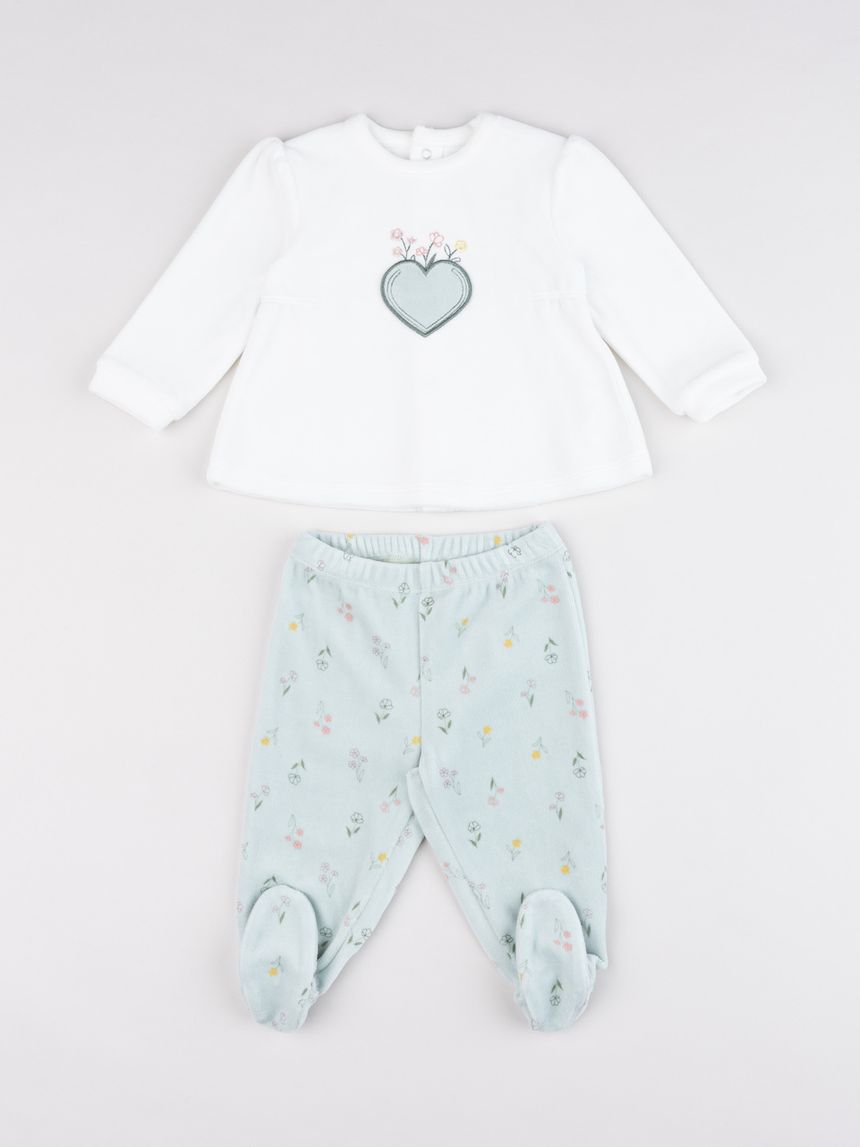 Completo da neonata 2 pezzi maglia e ghette verde e bianco