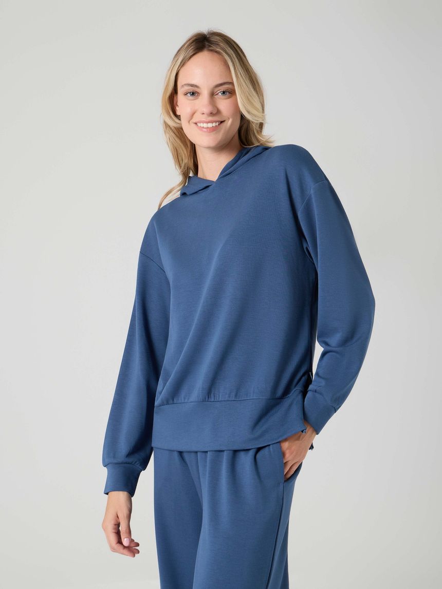 Felpa leggera con cappuccio a manica lunga azzurro medio bimba