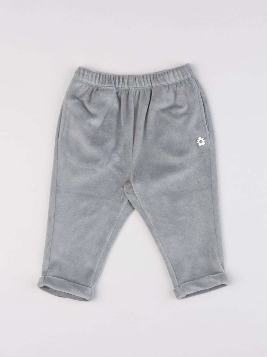 Pantaloni in ciniglia da bimba grigio con margherita