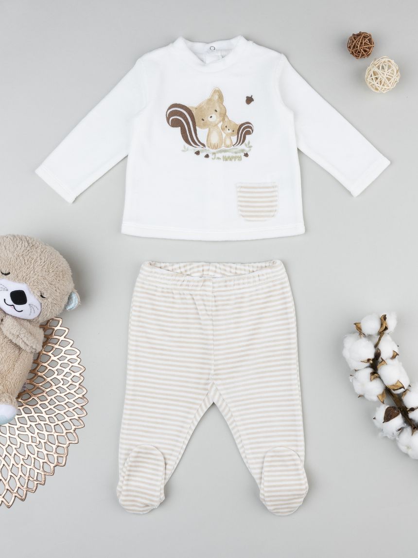 Completo bimbo neonato bianco/beige volpi