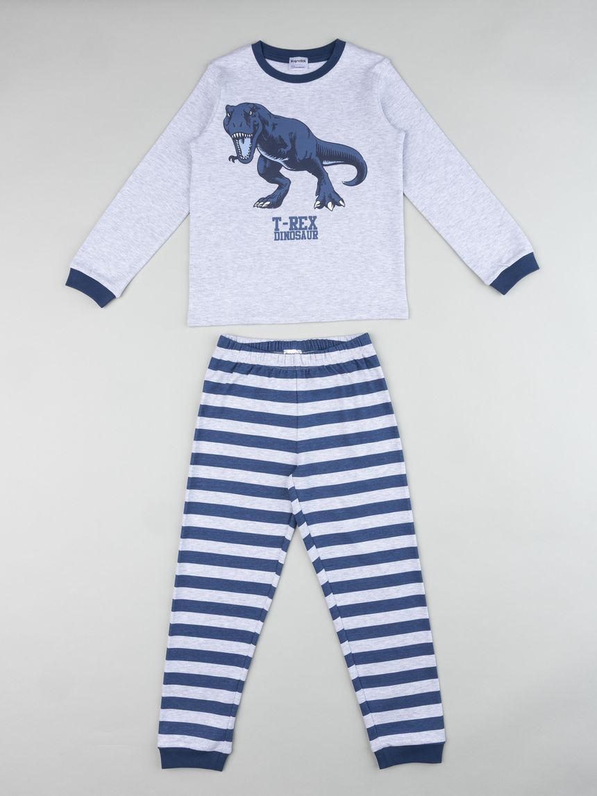 Pigiama 2 pezzi interlock bimbo grigo/blu dinosauri