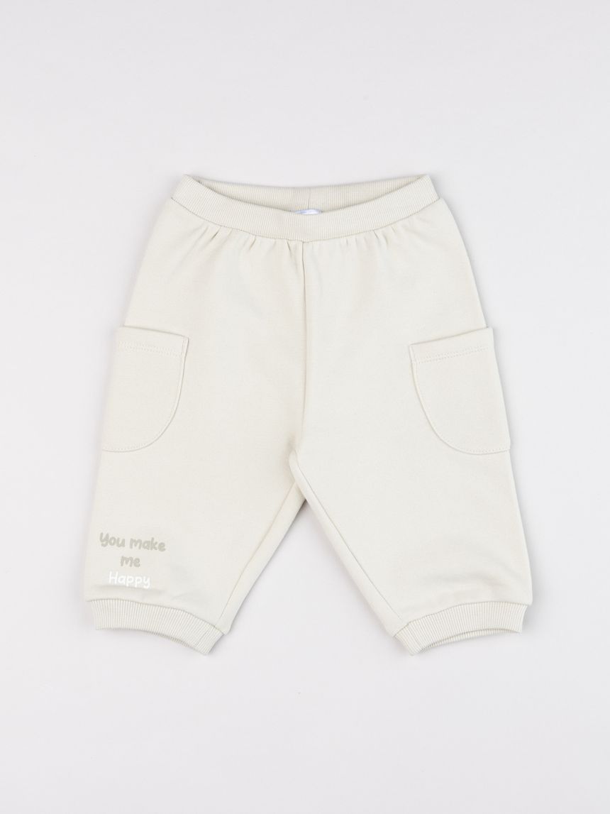 Pantalone felpato bimbo panna con tasconi