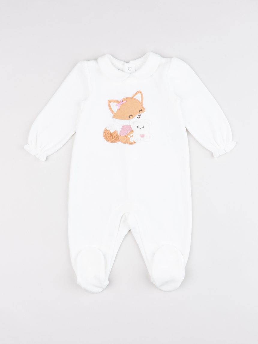Tutina neonata bianca in ciniglia volpe