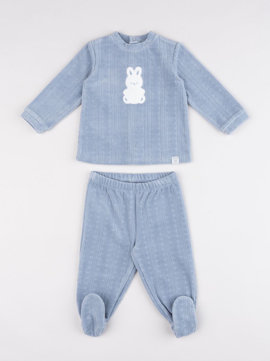 Completino in ciniglia maglia più pantalone azzurro