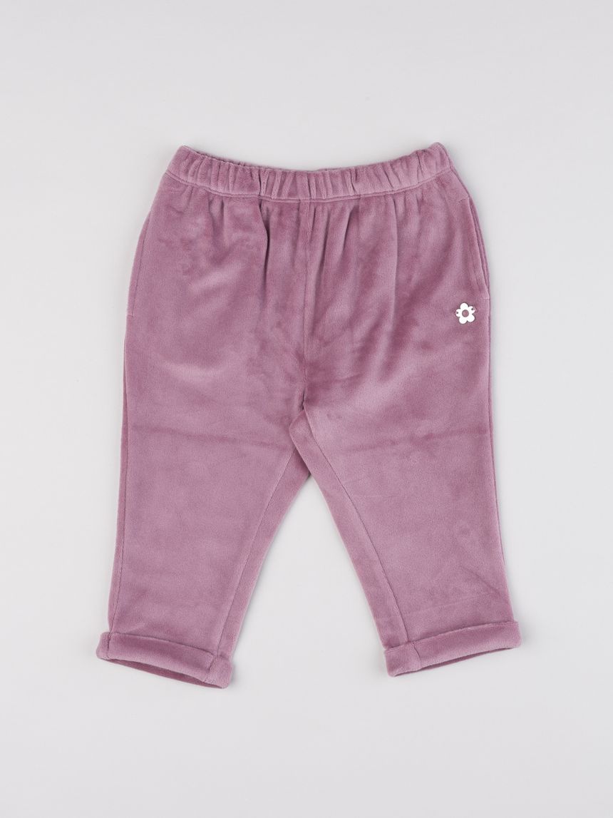 Pantalone ciniglia bimba rosa con margherita