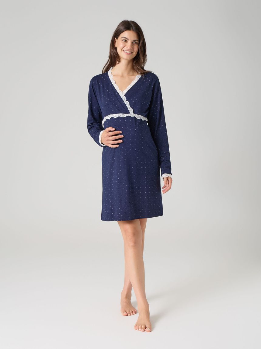 Camicia da notte allattamento pois blu scuro