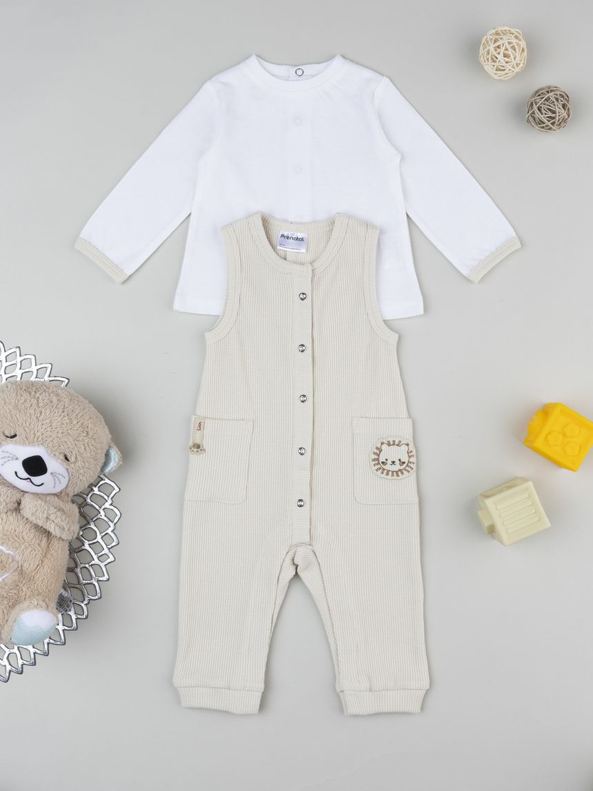 Completo bimbo salopette beige