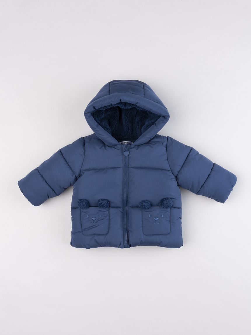 Giubotto neonato blu con cappuccio e tasche