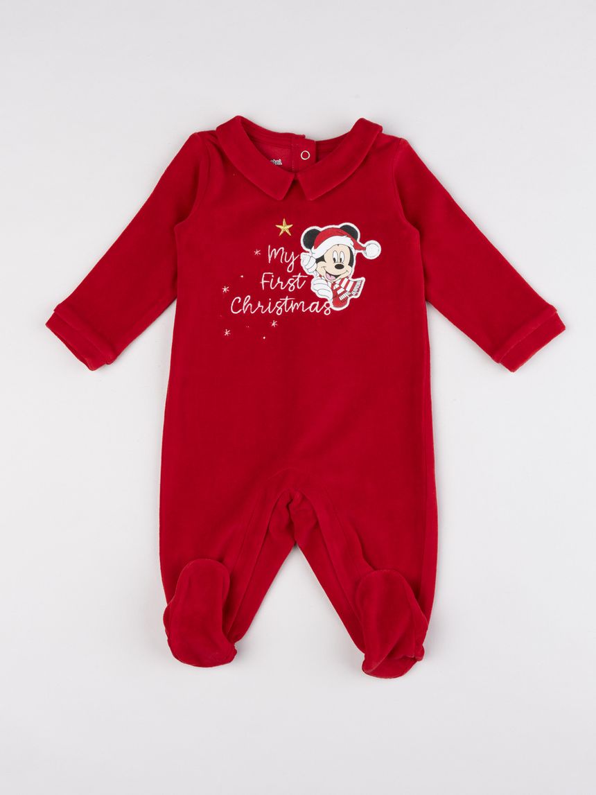 Tutina ciniglia mickey mouse rosso neonato