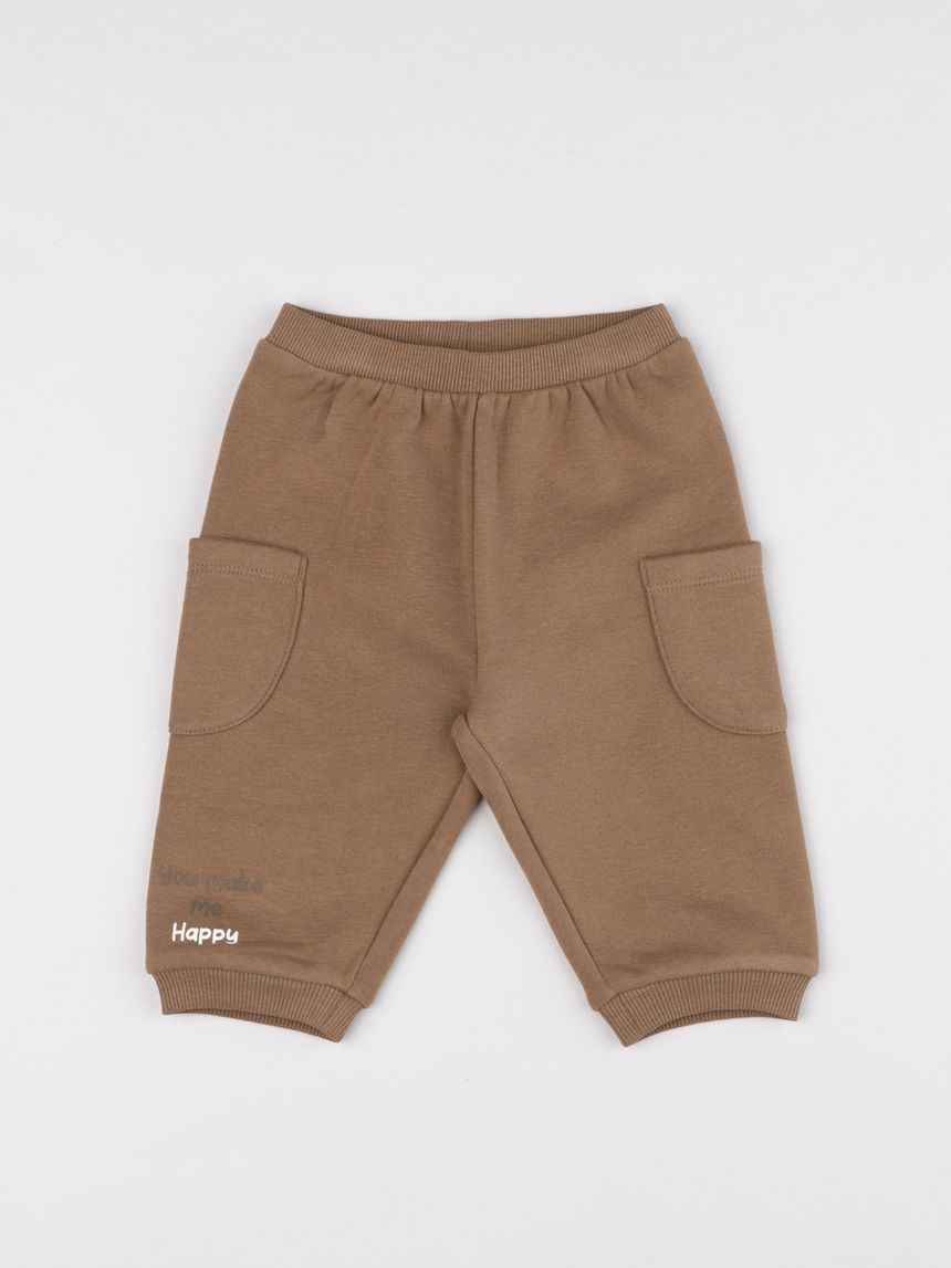 Pantalone felpato bimbo marrone con tasconi