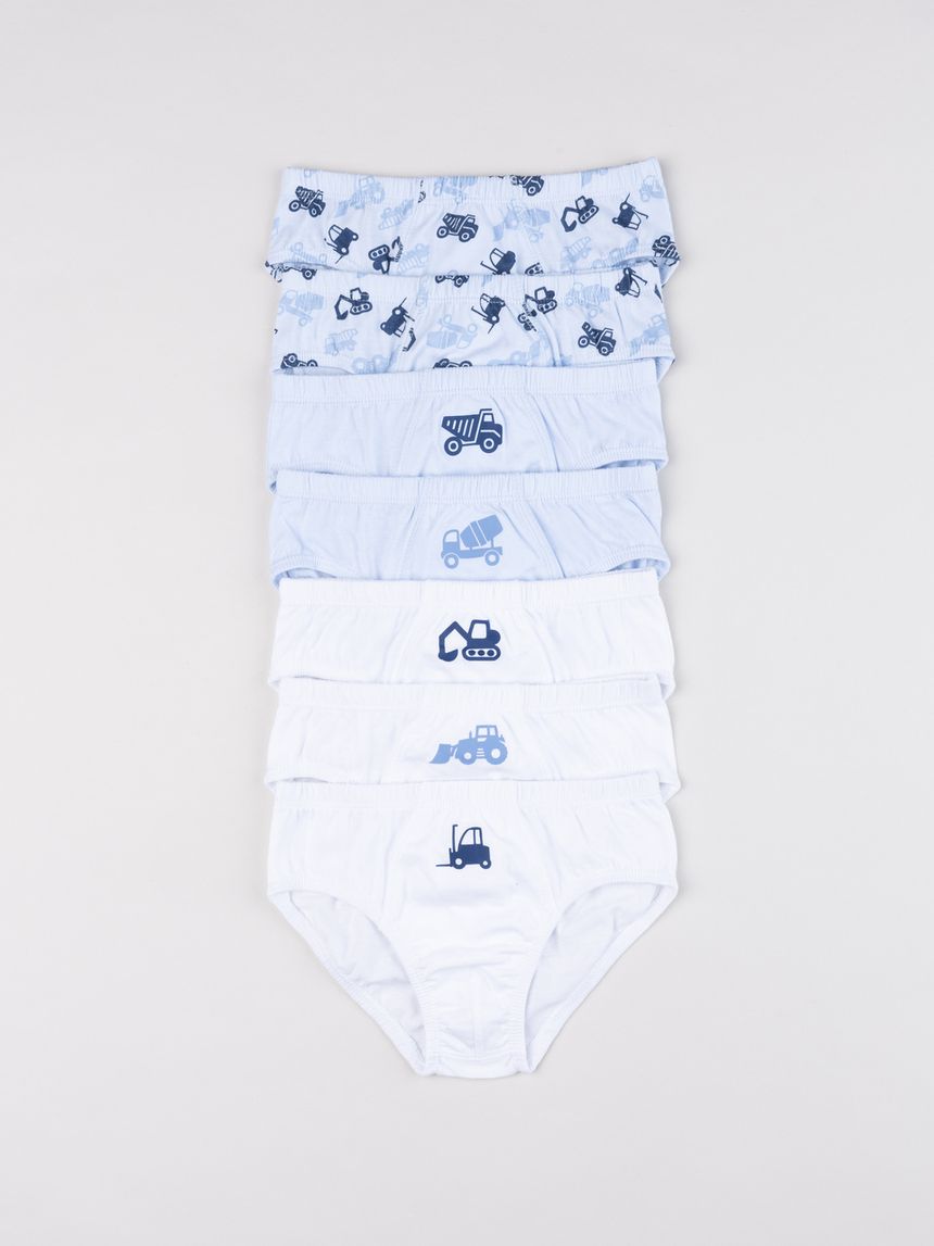 Set 7 pezzi slip da bambino stampe ruspe