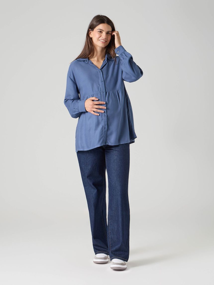 Camicia premaman viscosa soft blue a manica lunga azzurro medio