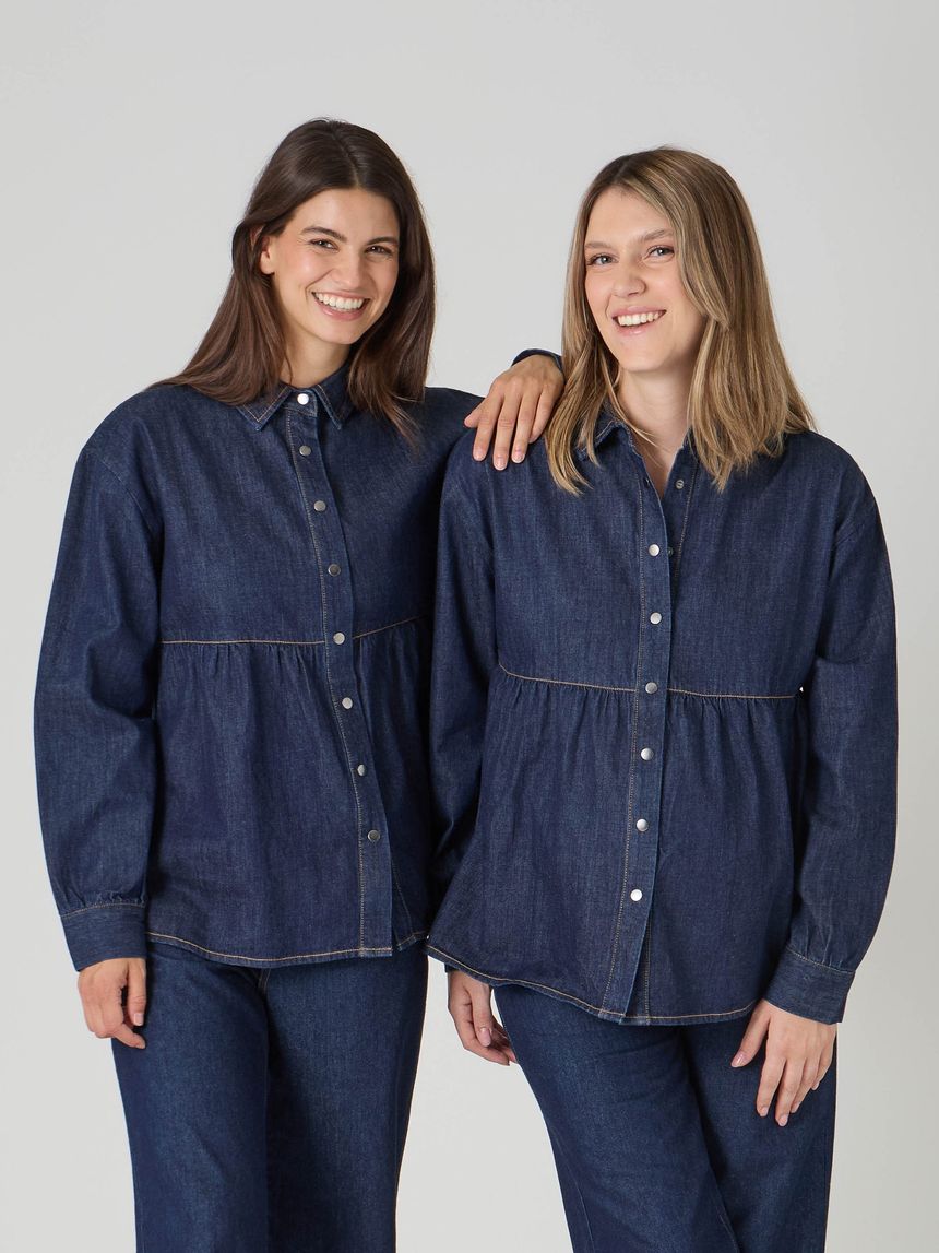 Camicia premaman a manica lunga blu denim scuro